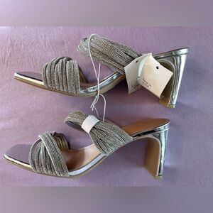 BEAUTIFUL SILVER STRAP HEELS - SIZE 9 - NEW - 3 INCH HEEL - SPARKLY